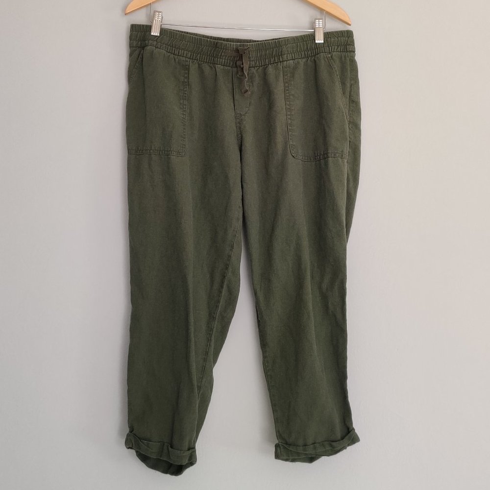 Old Navy Army Green Linen Capri Pants with Drawstring Large